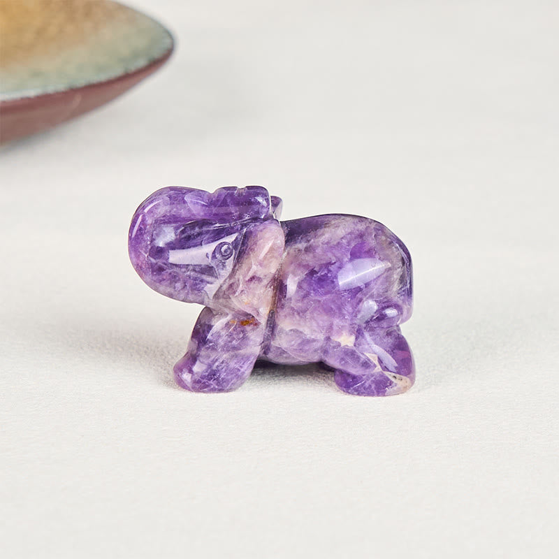 Nimara Ritual ''May Blessings Walk With You'' Natural Small Elephant Amazonite Amethyst Jade Black Obsidian Stone Decoration Includes Gift Message Card