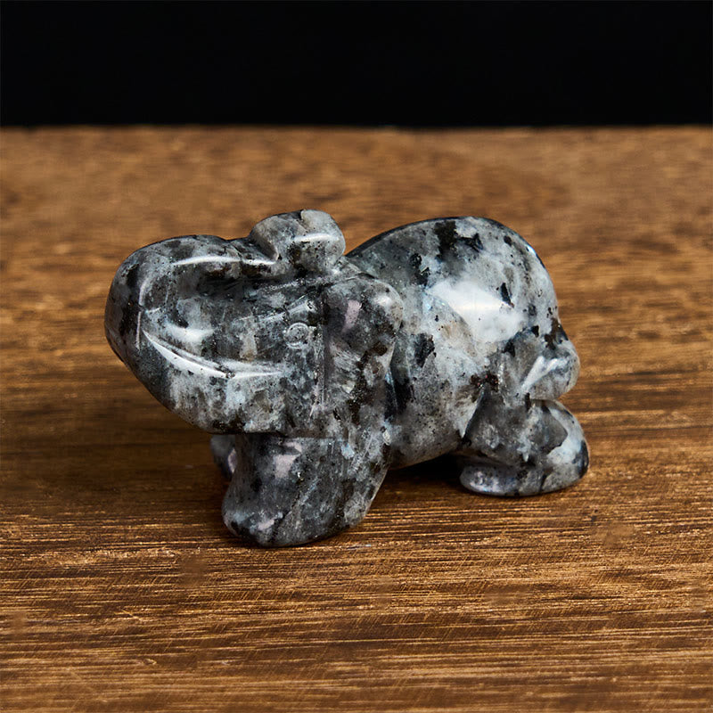 Nimara Ritual ''May Blessings Walk With You'' Natural Small Elephant Amazonite Amethyst Jade Black Obsidian Stone Decoration Includes Gift Message Card