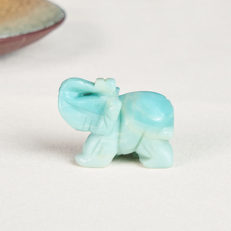 Nimara Ritual ''May Blessings Walk With You'' Natural Small Elephant Amazonite Amethyst Jade Black Obsidian Stone Decoration Includes Gift Message Card
