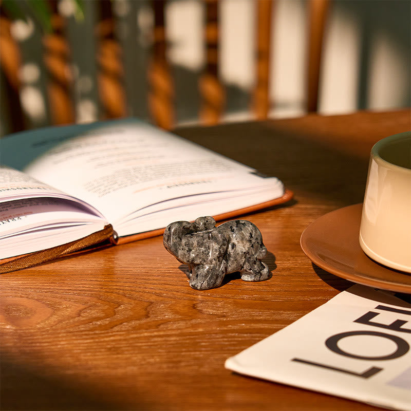 Nimara Ritual ''May Blessings Walk With You'' Natural Small Elephant Amazonite Amethyst Jade Black Obsidian Stone Decoration Includes Gift Message Card