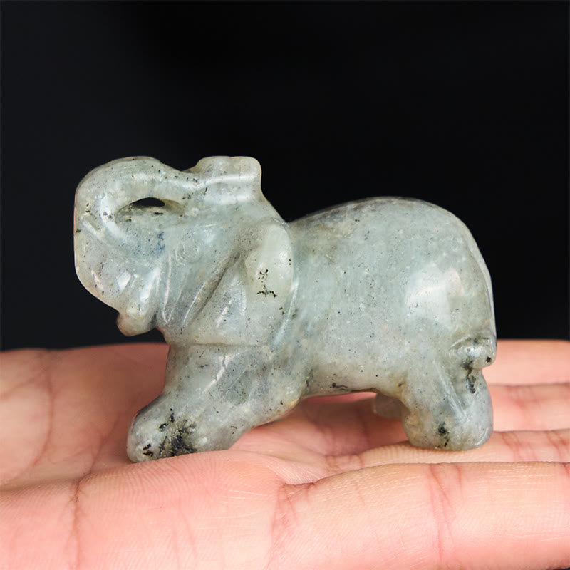 Nimara Ritual ''May Blessings Walk With You'' Natural Small Elephant Amazonite Amethyst Jade Black Obsidian Stone Decoration Includes Gift Message Card