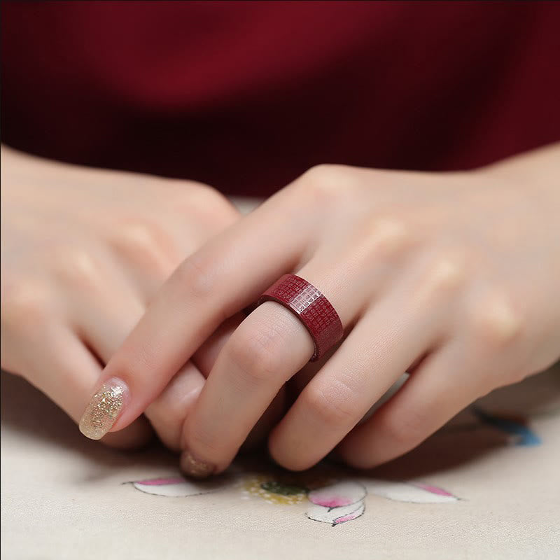 Concentration Blessing Cinnabar Om Mani Padme Hum Heart Sutra Ring