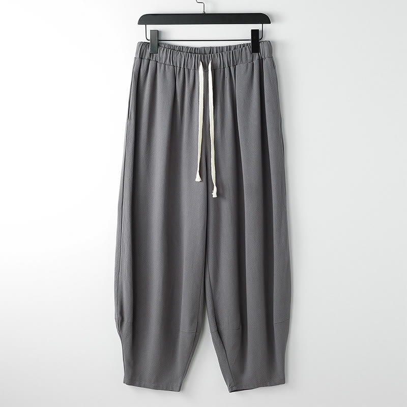 Nimara Ritual Summer Solid Color Drawstring Ankle-Length Men's Harem Pants With Pockets