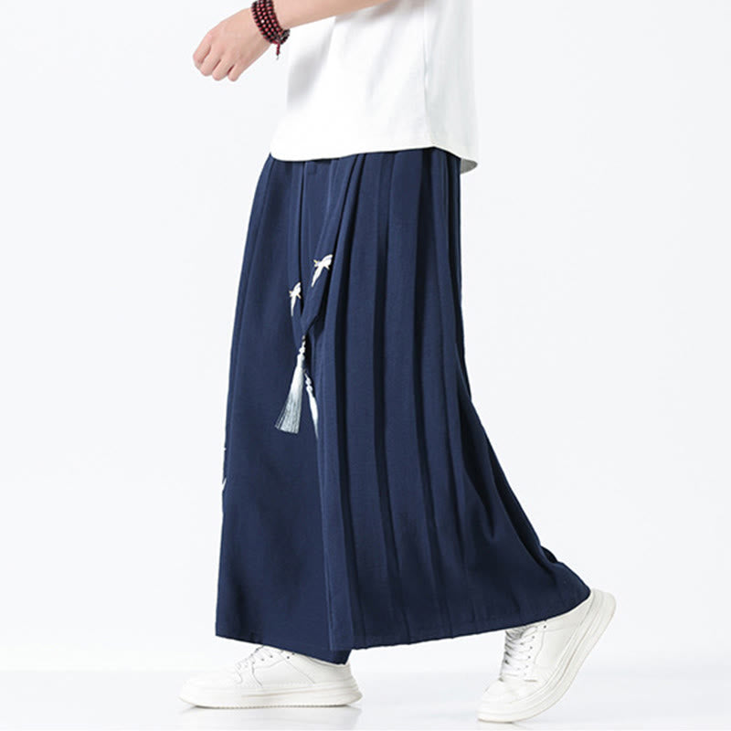 Nimara Ritual Summer Dragon Drawstring Design Cotton Ankle-Length Men's Wide Leg Pants With Pockets