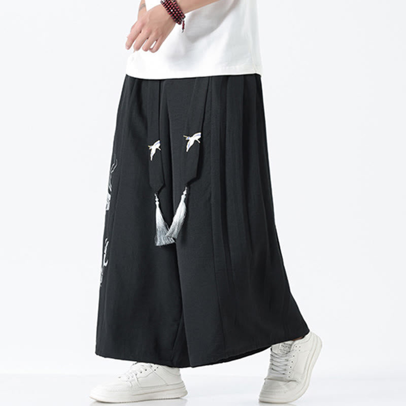 Nimara Ritual Summer Dragon Drawstring Design Cotton Ankle-Length Men's Wide Leg Pants With Pockets