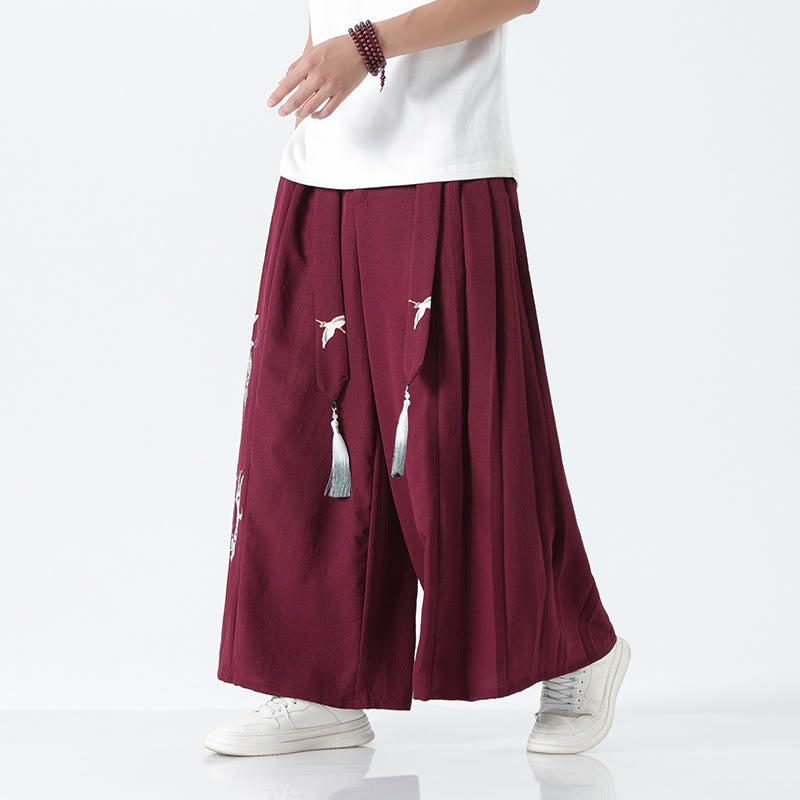 Nimara Ritual Summer Dragon Drawstring Design Cotton Ankle-Length Men's Wide Leg Pants With Pockets