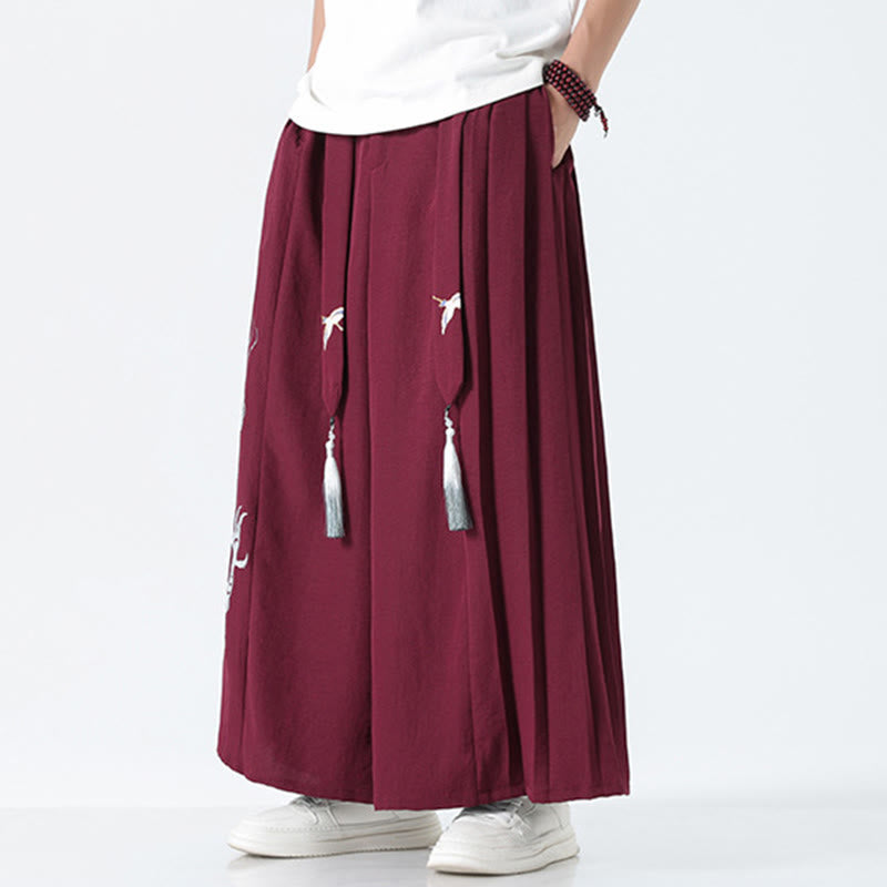 Nimara Ritual Summer Dragon Drawstring Design Cotton Ankle-Length Men's Wide Leg Pants With Pockets