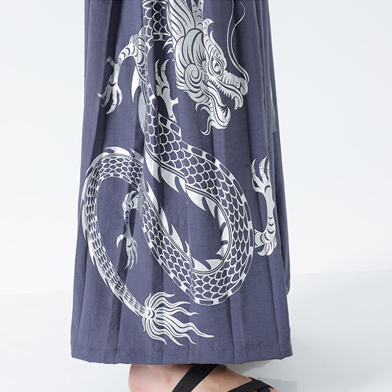 Nimara Ritual Summer Dragon Drawstring Design Cotton Ankle-Length Men's Wide Leg Pants With Pockets