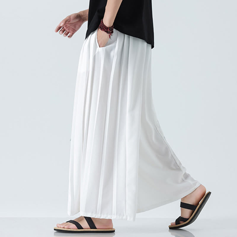 Nimara Ritual Summer Dragon Drawstring Design Cotton Ankle-Length Men's Wide Leg Pants With Pockets