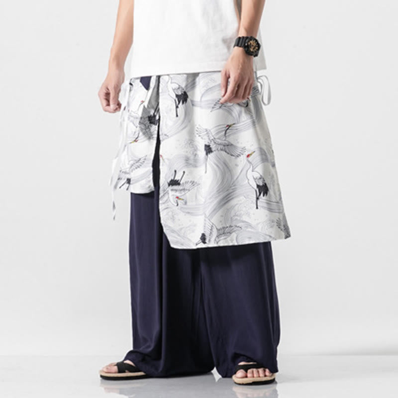Nimara Ritual Summer Flying Crane Design Cotton Men's Wide Leg Pants With Pockets