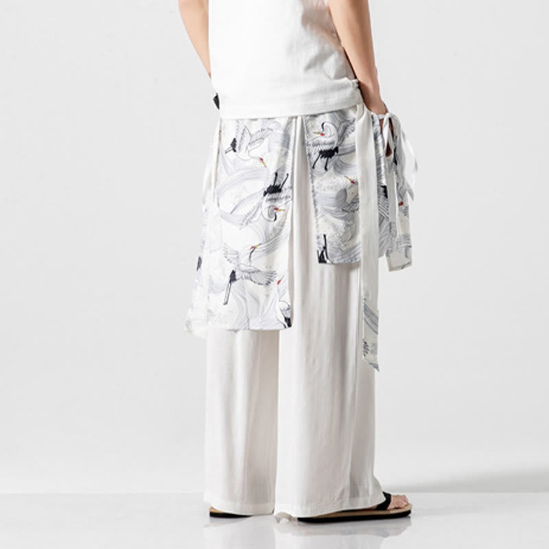 Nimara Ritual Summer Flying Crane Design Cotton Men's Wide Leg Pants With Pockets
