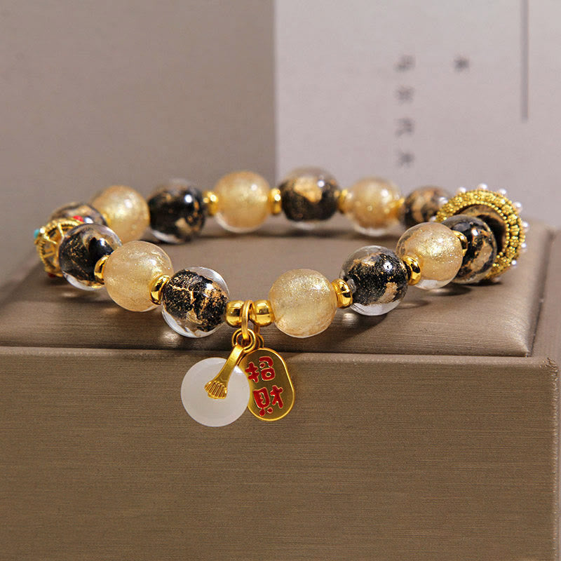 Nimara Ritual Black Gold Liuli Glass Bead Attracts Wealth Peace Buckle Blessing Bracelet