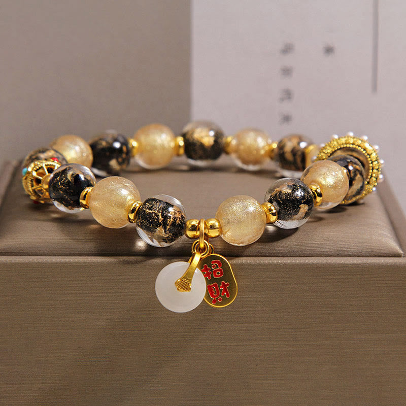 Nimara Ritual Black Gold Liuli Glass Bead Attracts Wealth Peace Buckle Blessing Bracelet