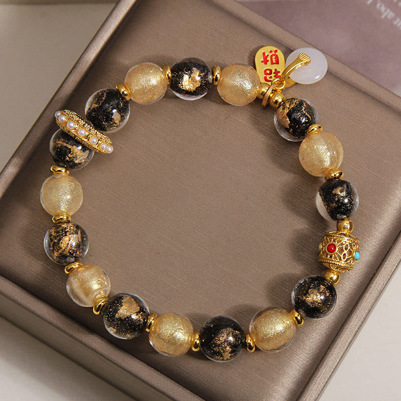 Nimara Ritual Black Gold Liuli Glass Bead Attracts Wealth Peace Buckle Blessing Bracelet
