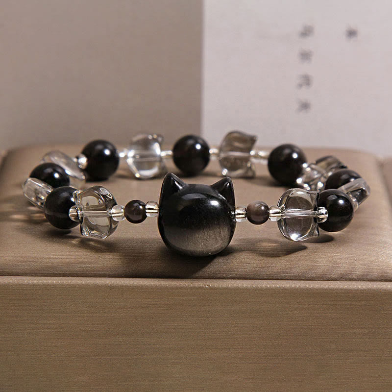 Nimara Ritual Black Obsidian Cat Head Purification Strength Bracelet