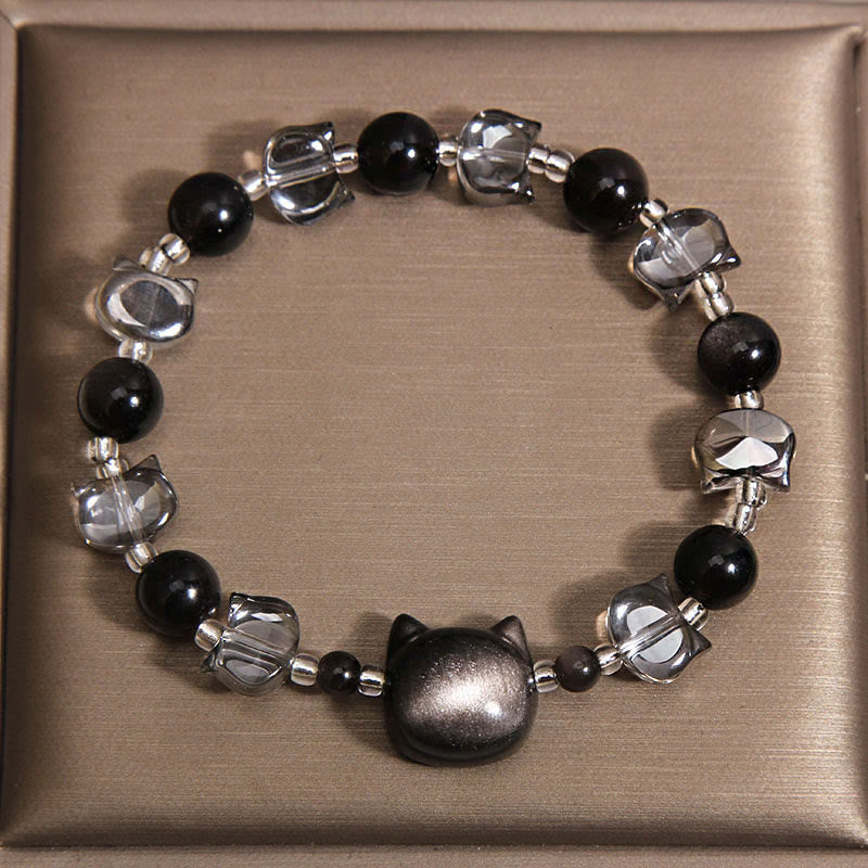 Nimara Ritual Black Obsidian Cat Head Purification Strength Bracelet
