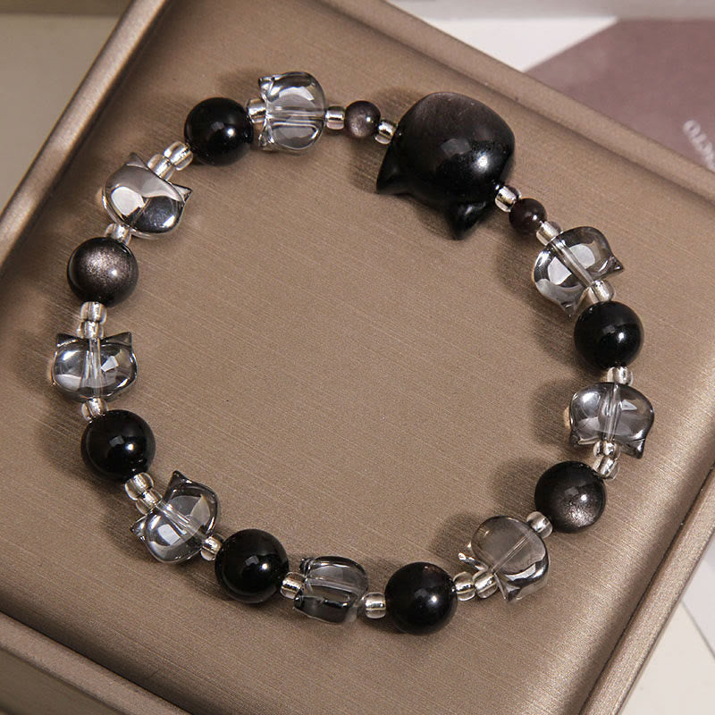 Nimara Ritual Black Obsidian Cat Head Purification Strength Bracelet