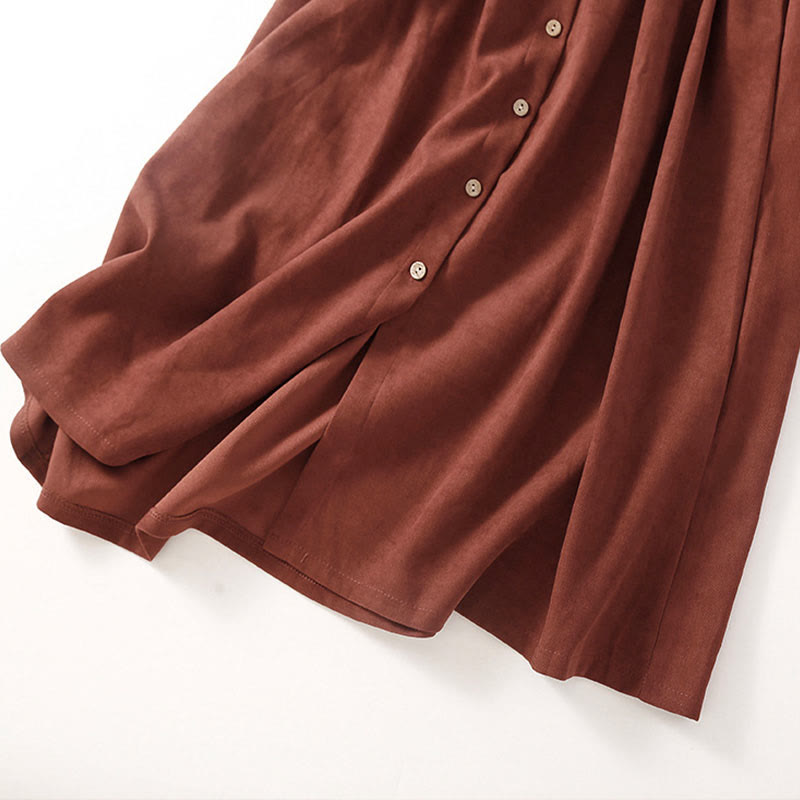 Nimara Ritual Fall Solid Color Buttons Down Lace-up Design Long Sleeve Midi Dress With Pockets