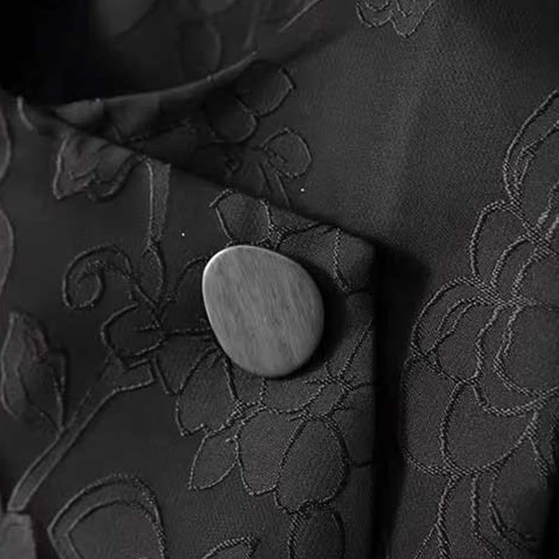 Nimara Ritual Black Peony Flowers Frog-Button Pattern Cotton Women's Sleeveless Vest Waistcoat
