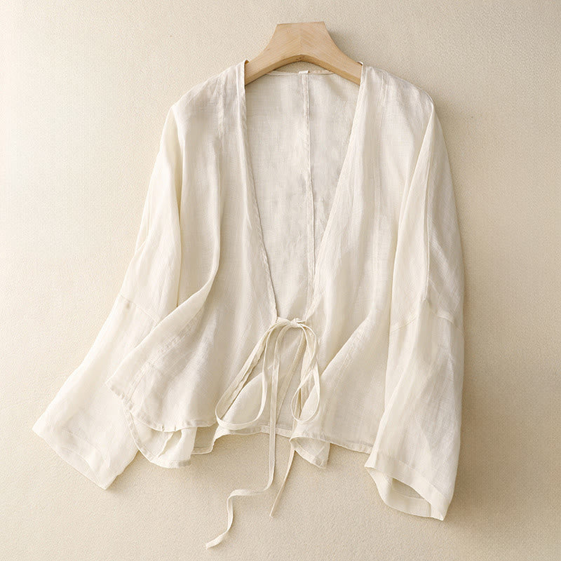 Nimara Ritual Summer Plain Long Sleeve Lace-up Open Front Women's Kimono