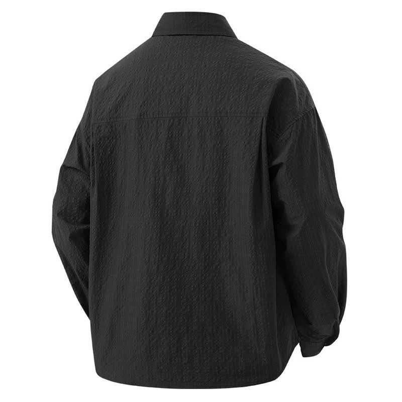 Nimara Ritual Spring Solid Color Textured Long Sleeve Button Men's Lapel Shirts With Pocket