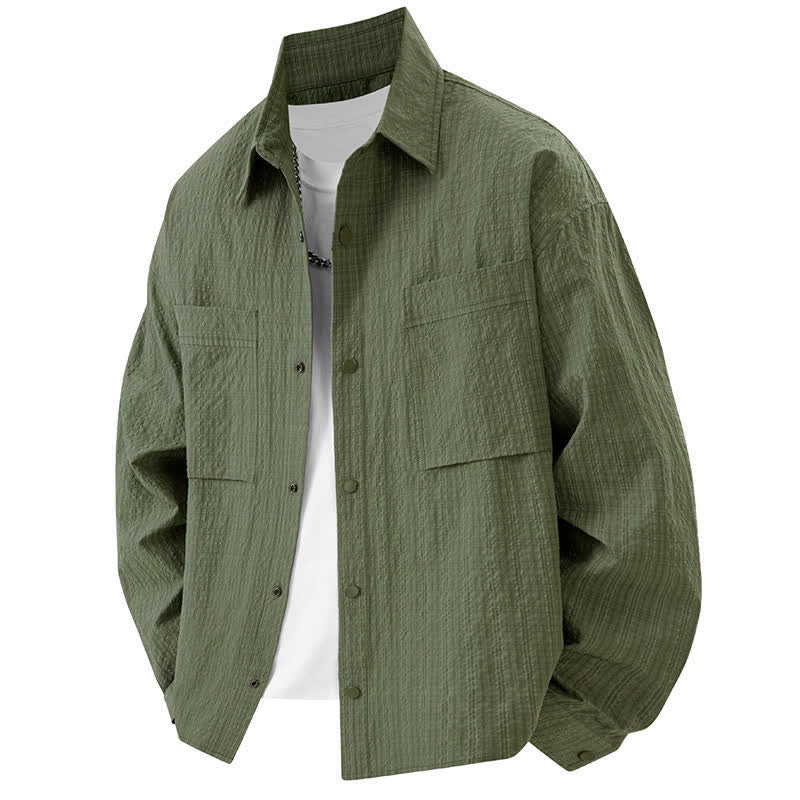 Nimara Ritual Spring Solid Color Textured Long Sleeve Button Men's Lapel Shirts With Pocket