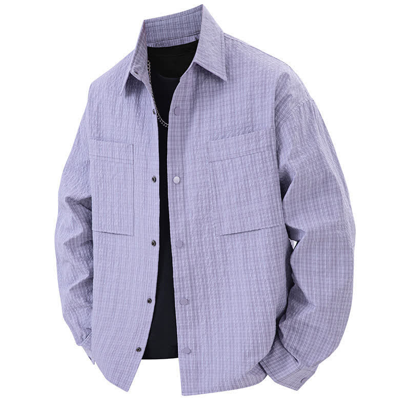 Nimara Ritual Spring Solid Color Textured Long Sleeve Button Men's Lapel Shirts With Pocket