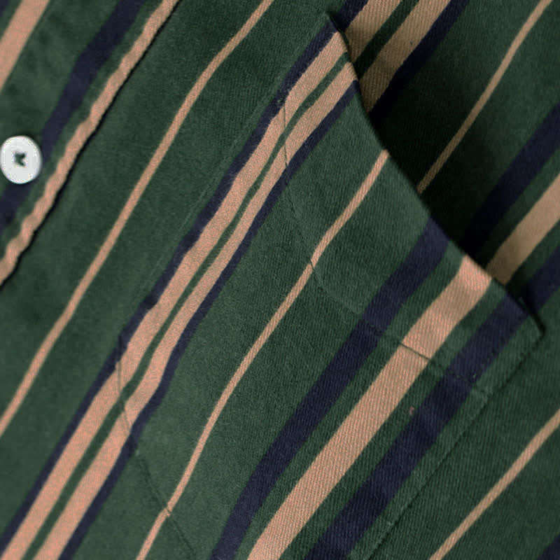 Nimara Ritual Retro Color Blocked Stripes Long Sleeve Button Men's Cotton Shirts With Pocket