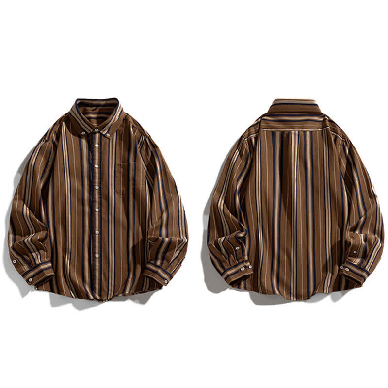 Nimara Ritual Retro Color Blocked Stripes Long Sleeve Button Men's Cotton Shirts With Pocket
