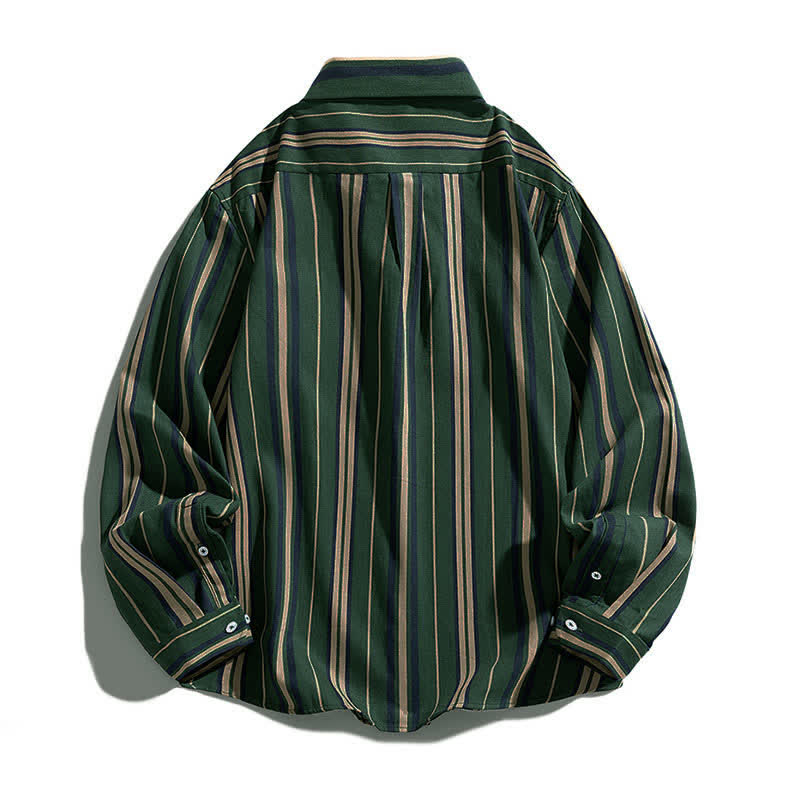 Nimara Ritual Retro Color Blocked Stripes Long Sleeve Button Men's Cotton Shirts With Pocket
