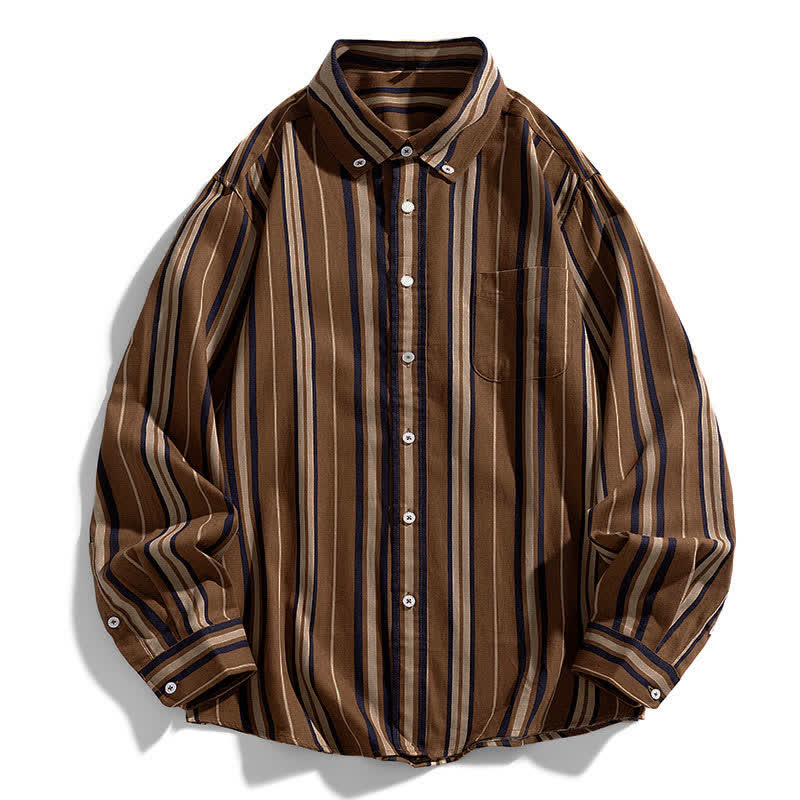 Nimara Ritual Retro Color Blocked Stripes Long Sleeve Button Men's Cotton Shirts With Pocket