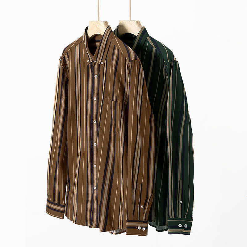 Nimara Ritual Retro Color Blocked Stripes Long Sleeve Button Men's Cotton Shirts With Pocket