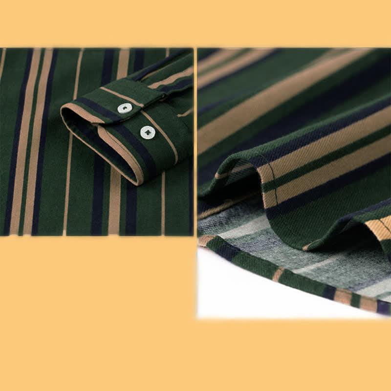 Nimara Ritual Retro Color Blocked Stripes Long Sleeve Button Men's Cotton Shirts With Pocket