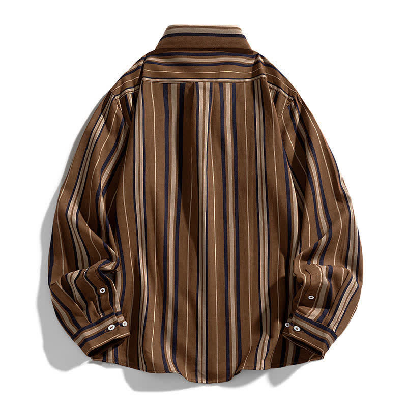 Nimara Ritual Retro Color Blocked Stripes Long Sleeve Button Men's Cotton Shirts With Pocket