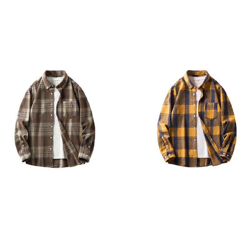 Nimara Ritual Commute Multicolor Plaid Button Men's Cotton Long Sleeve Shirts With Pocket