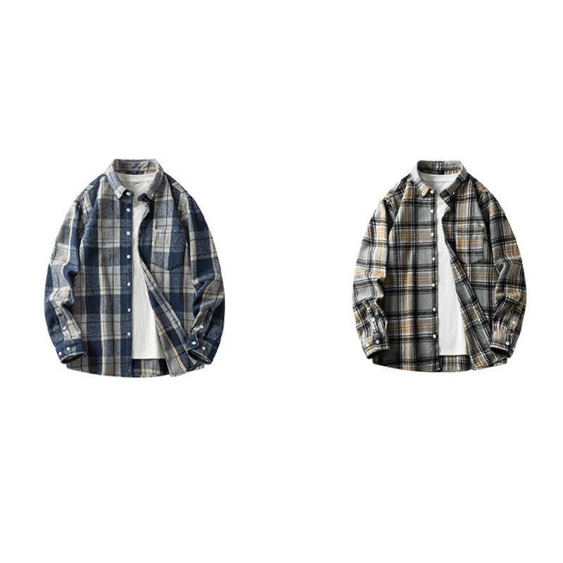 Nimara Ritual Commute Multicolor Plaid Button Men's Cotton Long Sleeve Shirts With Pocket
