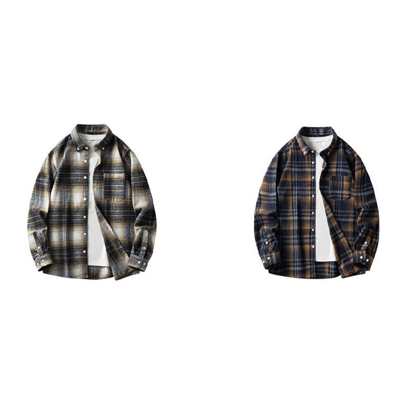 Nimara Ritual Commute Multicolor Plaid Button Men's Cotton Long Sleeve Shirts With Pocket