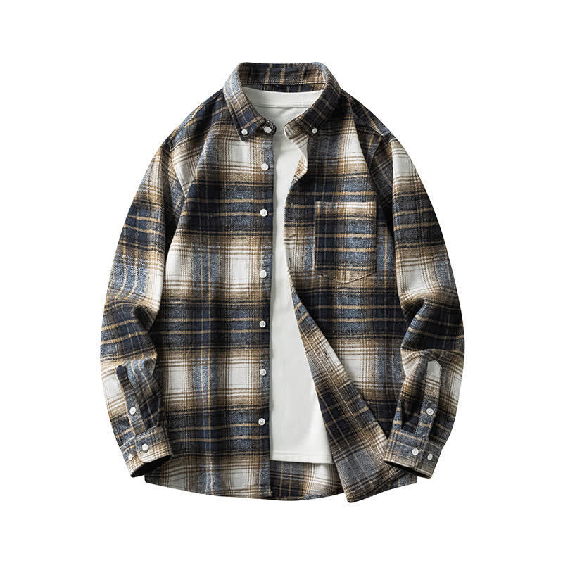 Nimara Ritual Commute Multicolor Plaid Button Men's Cotton Long Sleeve Shirts With Pocket