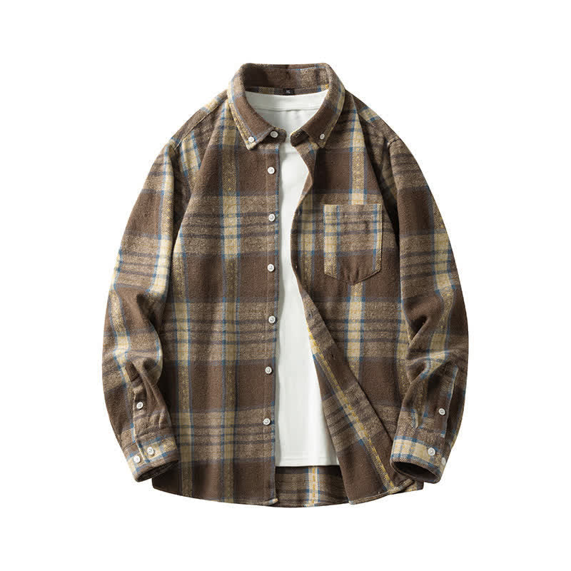 Nimara Ritual Commute Multicolor Plaid Button Men's Cotton Long Sleeve Shirts With Pocket