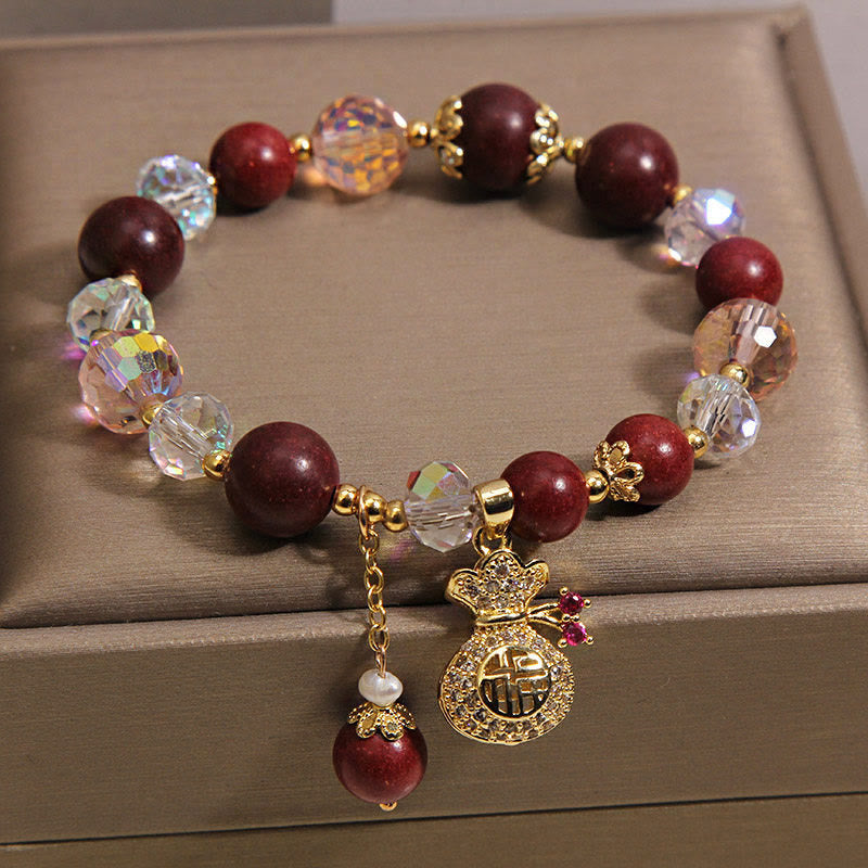 Nimara Ritual Sandalwood Fu Character Lucky Fortune Money Bag Charm Protection Bracelet
