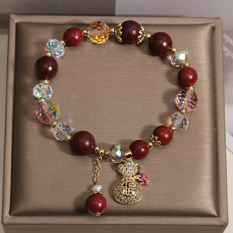 Nimara Ritual Sandalwood Fu Character Lucky Fortune Money Bag Charm Protection Bracelet