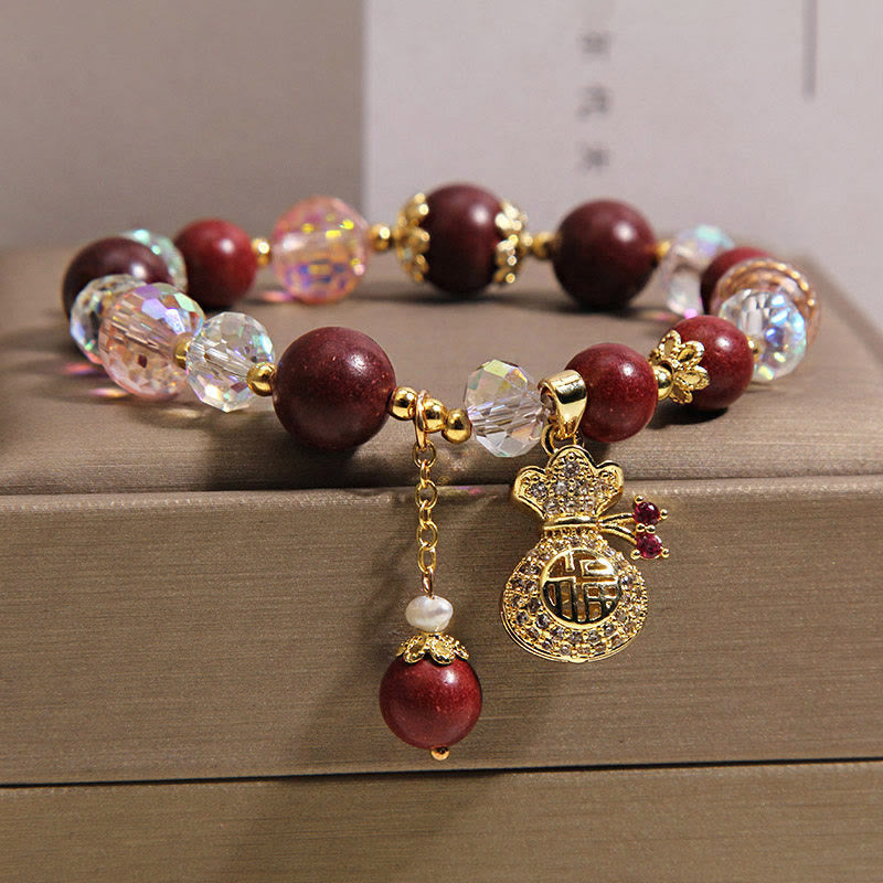 Nimara Ritual Sandalwood Fu Character Lucky Fortune Money Bag Charm Protection Bracelet