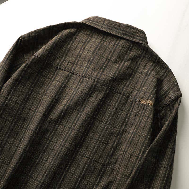 Nimara Ritual Fall Commute Embroidery Plaid Pattern Men's Cotton Long Sleeve Shirts With Pocket