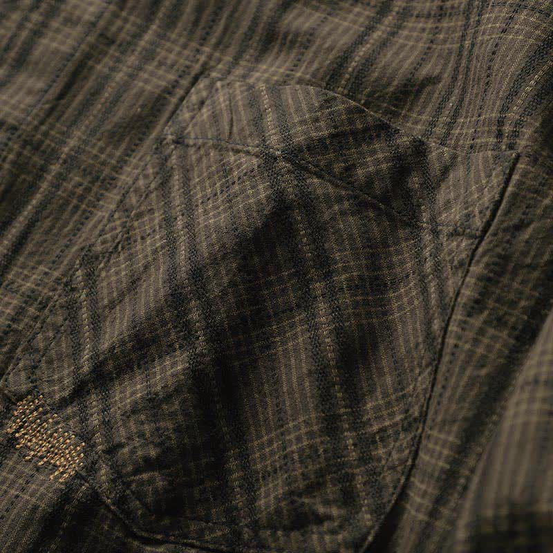 Nimara Ritual Fall Commute Embroidery Plaid Pattern Men's Cotton Long Sleeve Shirts With Pocket