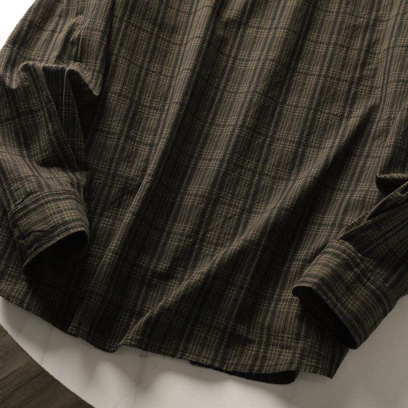 Nimara Ritual Fall Commute Embroidery Plaid Pattern Men's Cotton Long Sleeve Shirts With Pocket