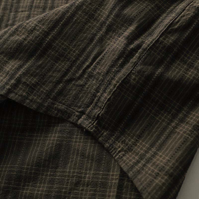 Nimara Ritual Fall Commute Embroidery Plaid Pattern Men's Cotton Long Sleeve Shirts With Pocket