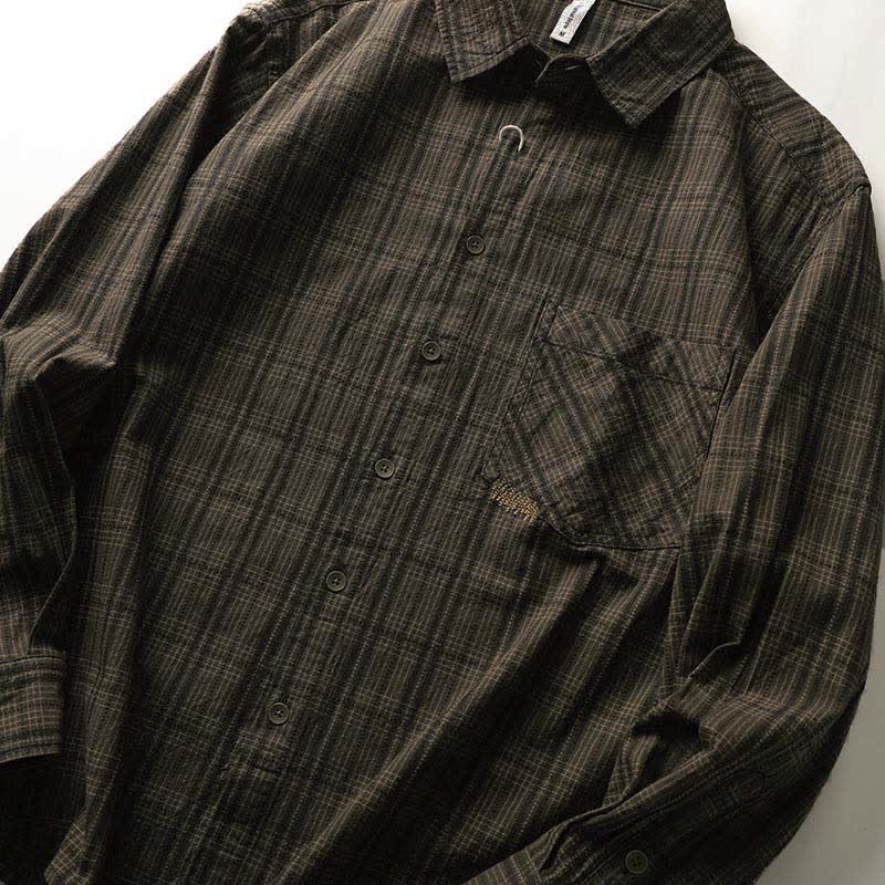 Nimara Ritual Fall Commute Embroidery Plaid Pattern Men's Cotton Long Sleeve Shirts With Pocket