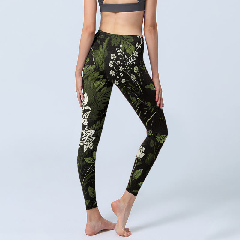 Nimara Ritual Retro Flower Leaf Pattern Print Gym Leggings Women's Yoga Pants