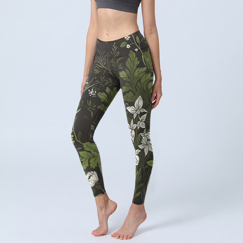Nimara Ritual Retro Flower Leaf Pattern Print Gym Leggings Women's Yoga Pants
