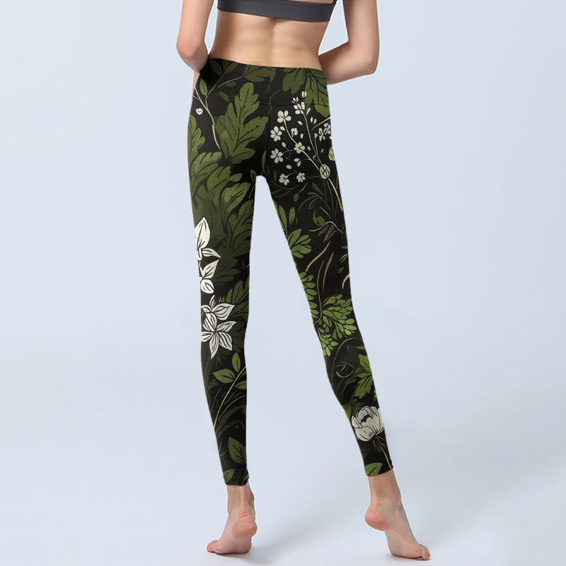 Nimara Ritual Retro Flower Leaf Pattern Print Gym Leggings Women's Yoga Pants